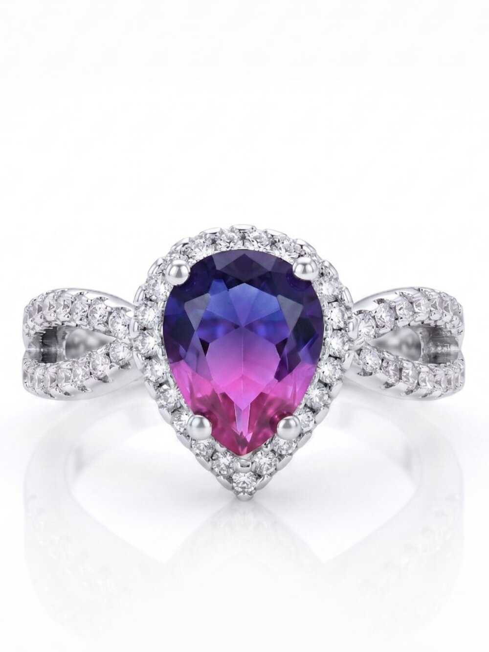 Pink & Purple Pear Cut Gemstone Ring, 925 Sterling Silver Charmed Aro…